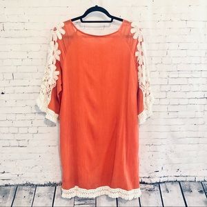 Umgee 1X Crochet Sleeve Salmon Shift Drew Midi